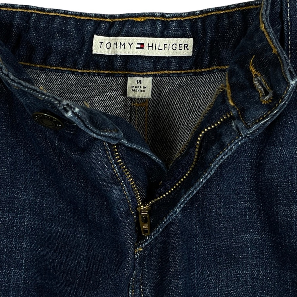 Tommy Hilfiger Distressed Denim Dark Wash Jean Mini Skirt Size 14 - Picture 10 of 14